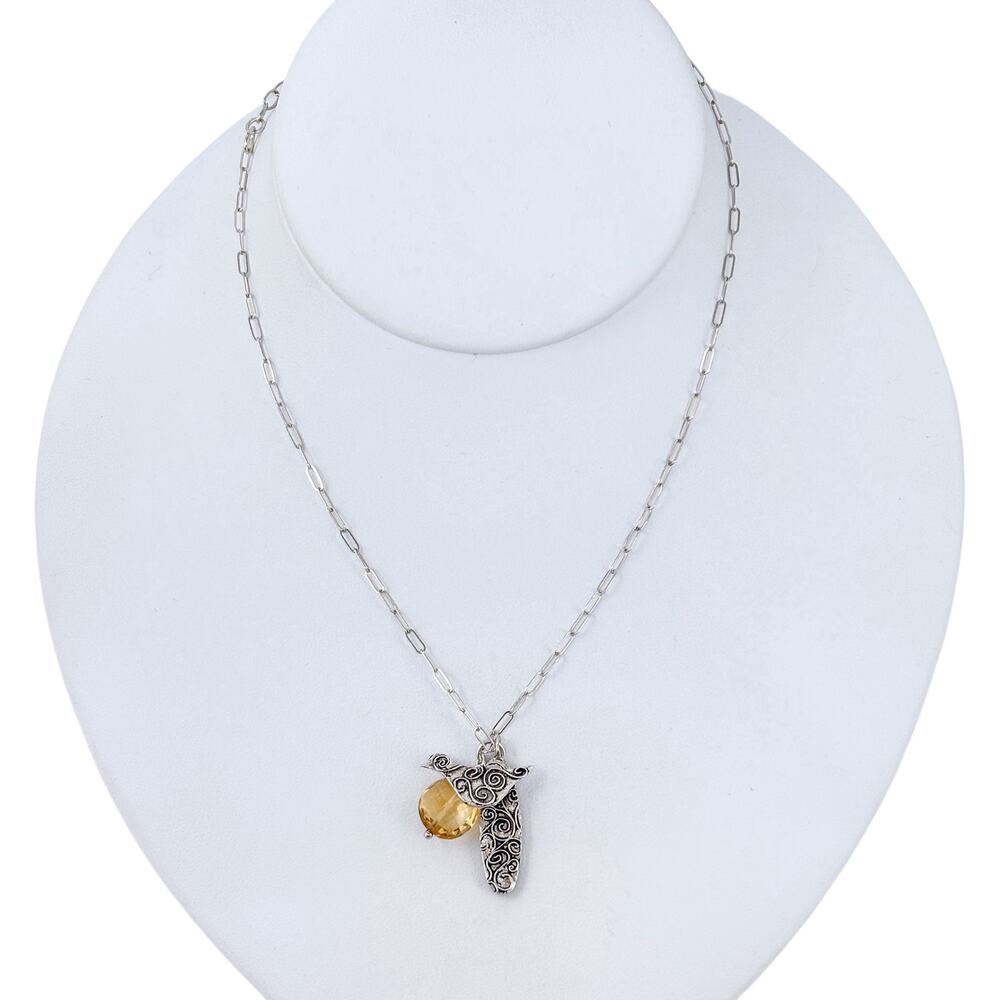 Vintage Sterling Silver 925 Citrine Bird Charm Pendant